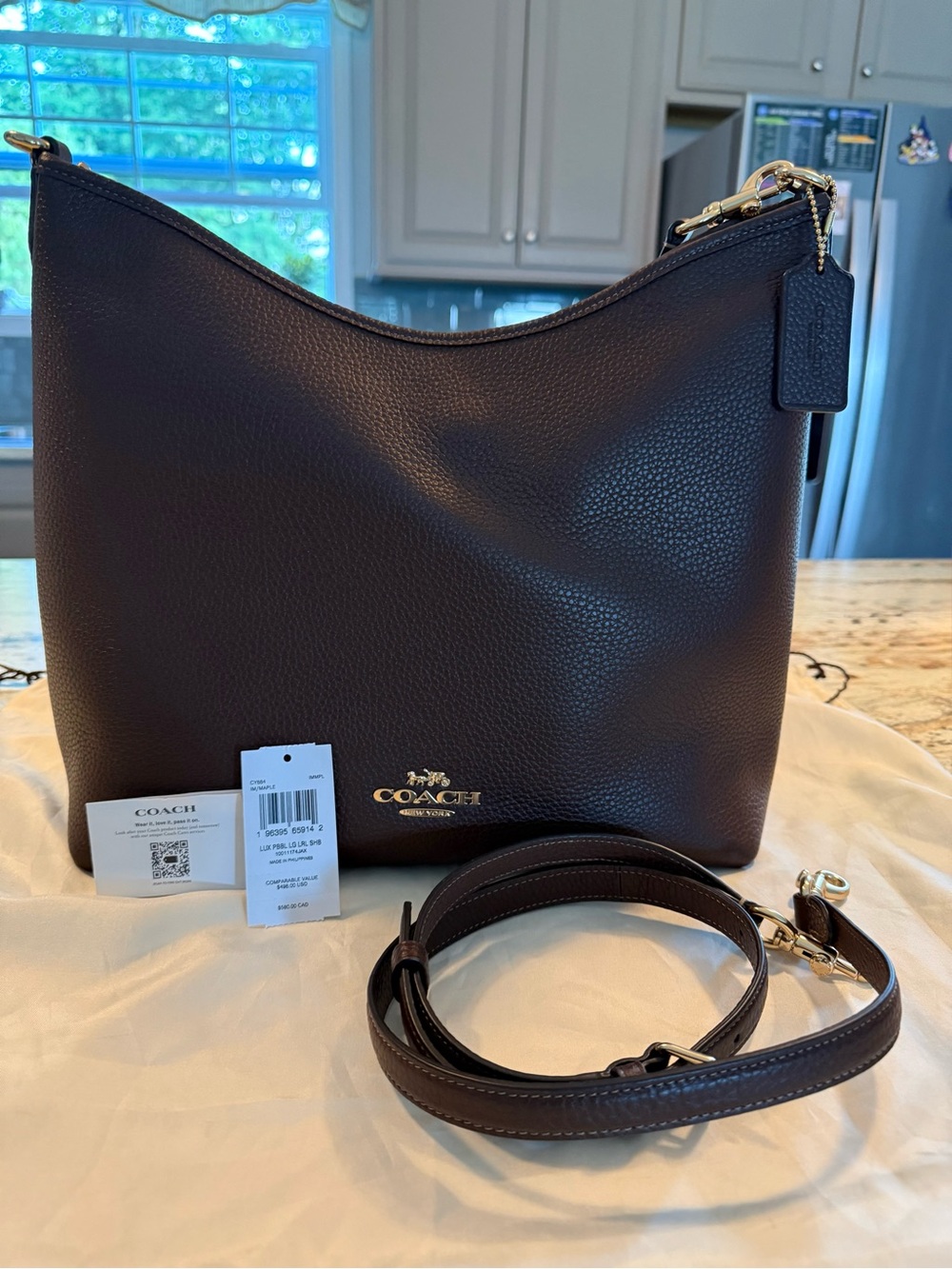 Coach Pebbled Leather Shoulder Bag in Dark Brown with Gold Hardware